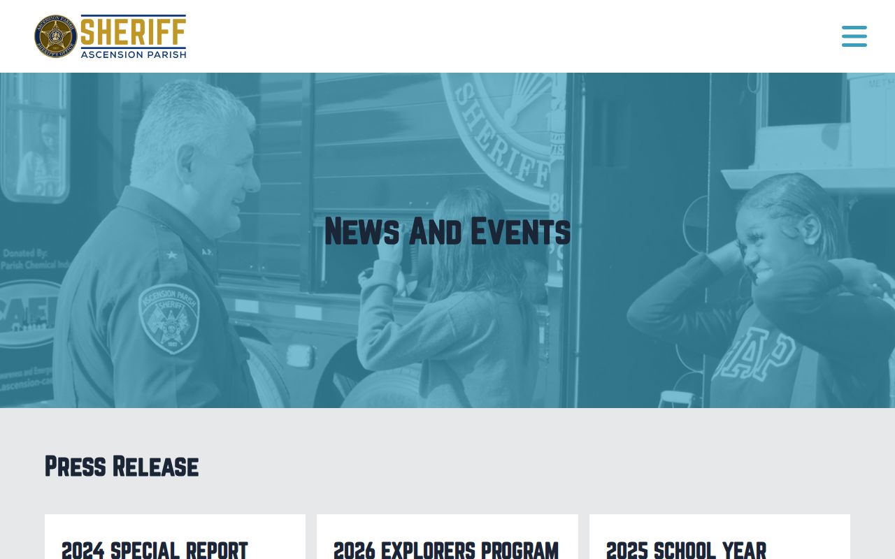 Ascension Parish sheriff news page used to verify no same-day arrest feed