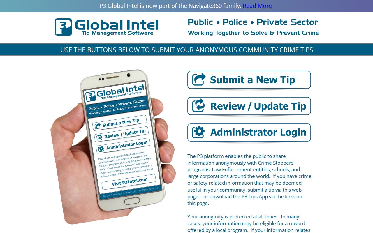 P3 Tips anonymous tip submission interface