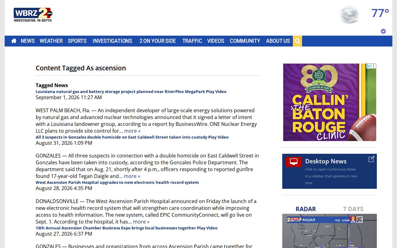 WBRZ Ascension Parish news tag used in a multi-day arrest search