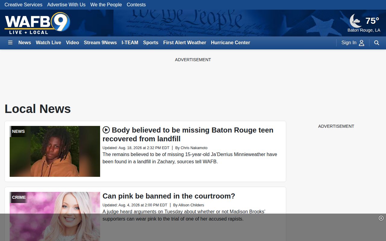 WAFB local news index used for selected Ascension Parish coverage
