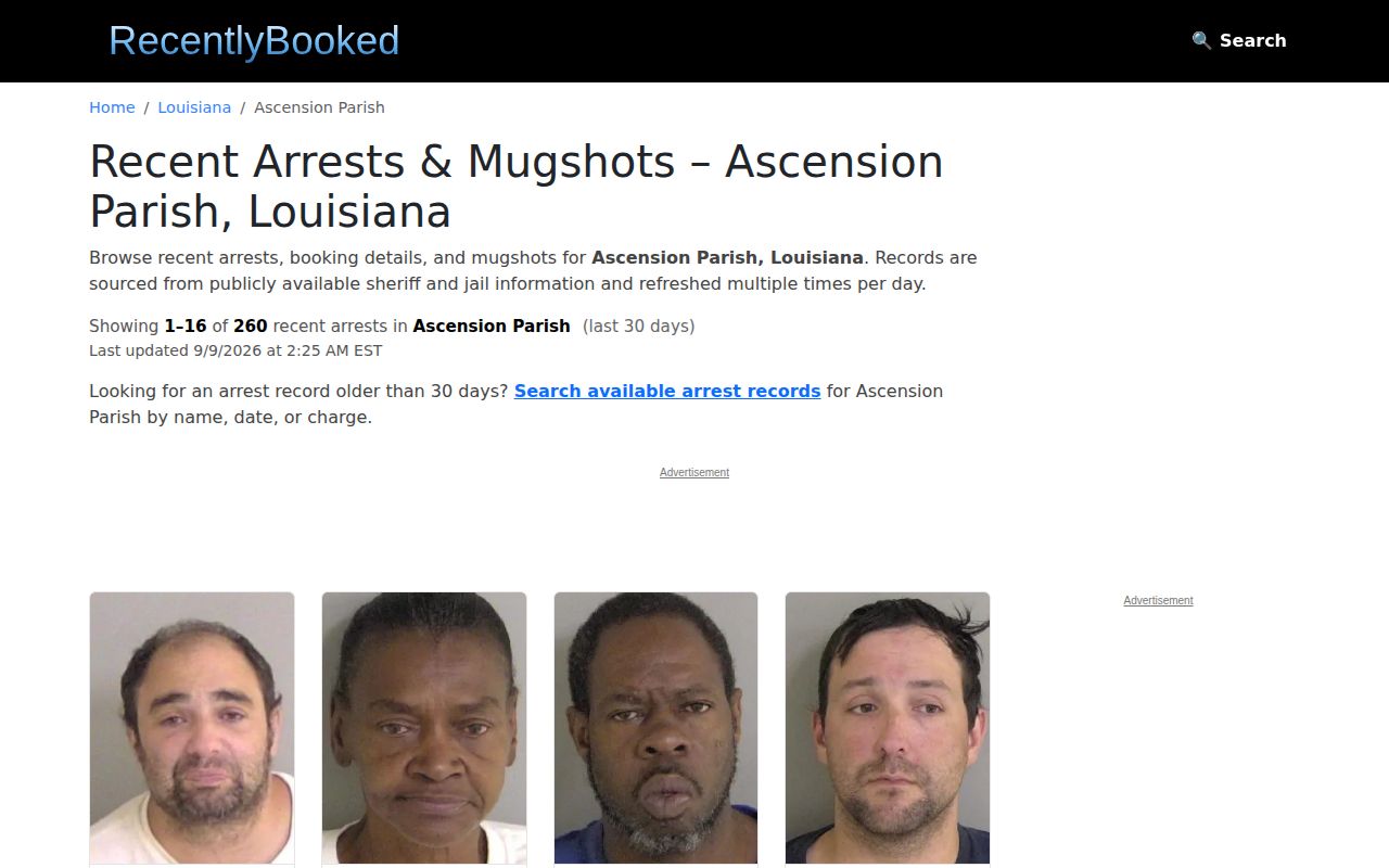 Unofficial RecentlyBooked Ascension Parish multi-day booking page